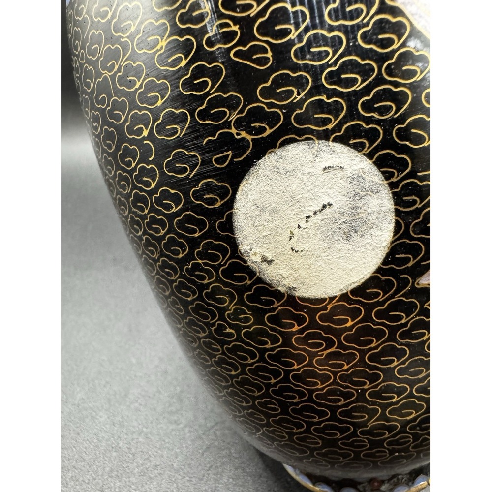 Vintage Brass And Cloisonne Vase China - 8" Flowers Butterfly - Pink & Yellow - Picture 11 of 13